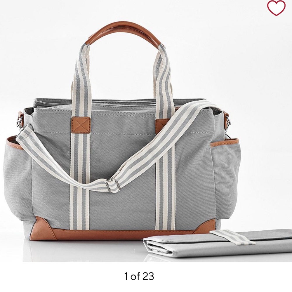 Pottery Barn Kids Gray Diaper Bag with Brown Accents